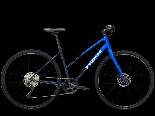 TREK FX 3 DISC STAGGER HYBRID BIKE 2023 ALPINE BLUE TO DEEP DARK BLUE FADE